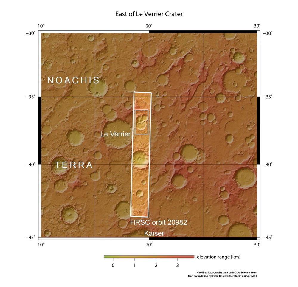 由Mars Express高解析立体相机（HRSC）拍摄的火星三重坑