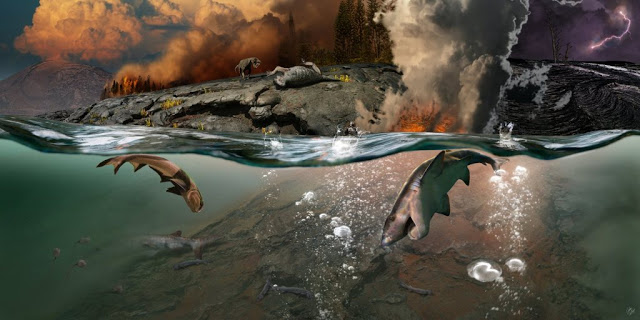 西伯利亚大规模的火山活动可能导致了最严重的物种灭绝事件，使得海洋酸化，大规模野火吞噬了整个生态系统。