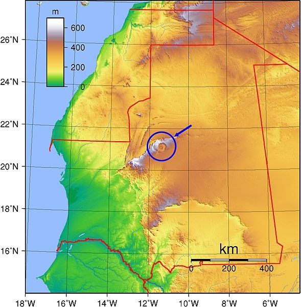 撒哈拉之眼的位置在西非国家毛里塔尼亚的沙漠中