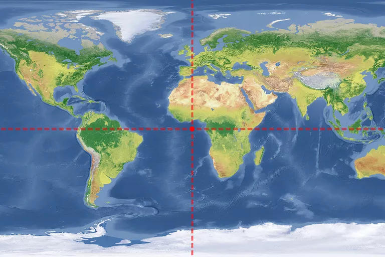 地球上0纬度0经度在非洲西部大西洋中的几内亚湾中