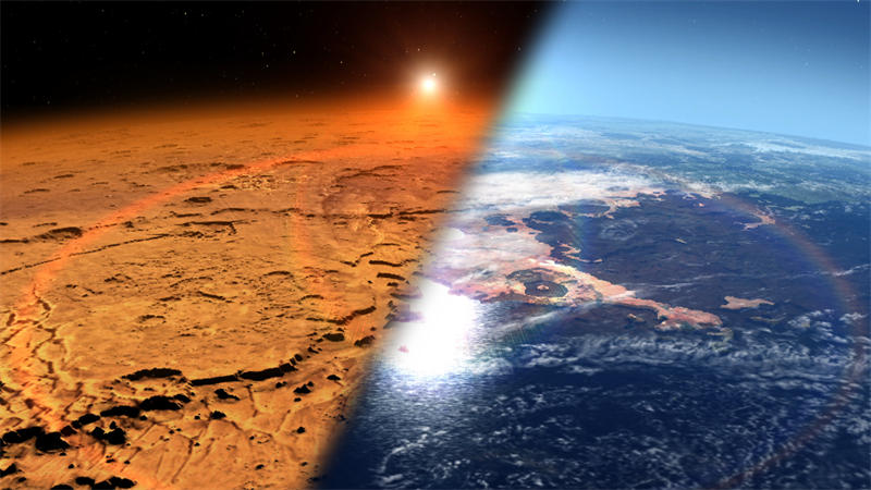 火星过去也曾经像现在的地球一样拥有浓密的大气层和液态水，但是因为太阳风持续的剥离火星大气，现在就变得又干又冷