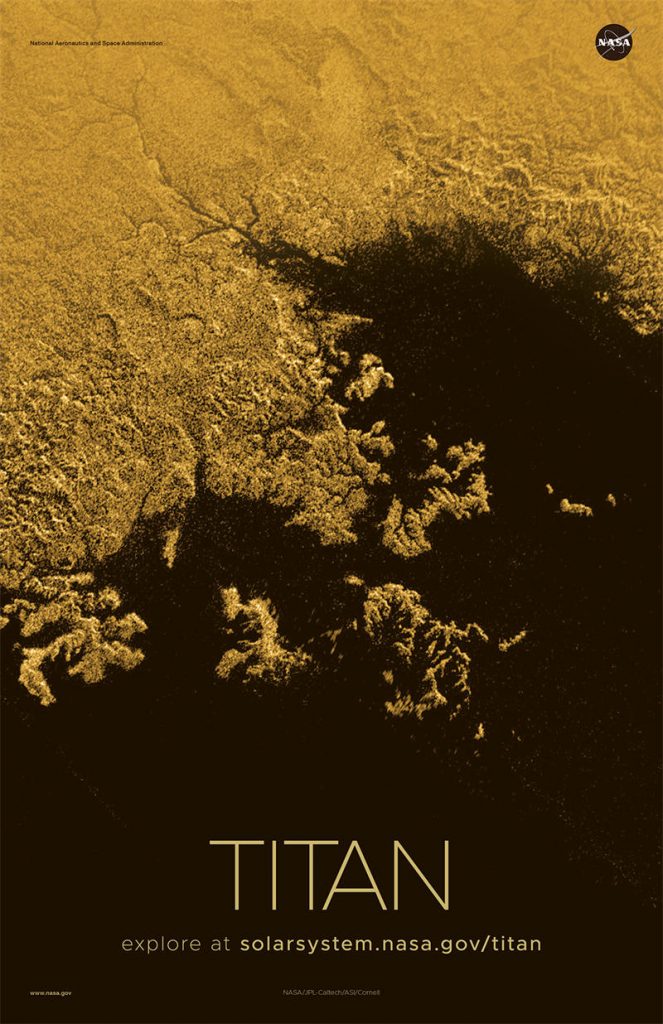 土卫六上具有类似于地球的地形地貌，上图中可以看到一个液体组成的海洋和岸边犬牙交错的海岸线，只不过这些海洋中的并不是液态水，而是液态甲烷