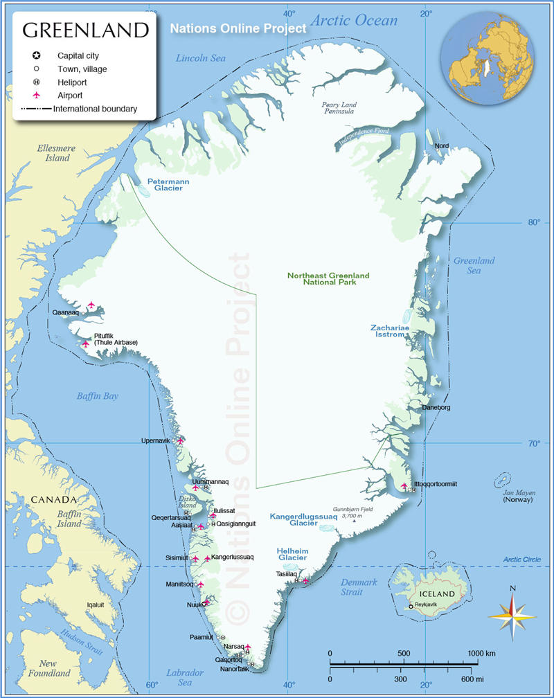 因为格陵兰岛的冰川太多了，压得格陵兰岛中心已经成为低于海平面的盆地了