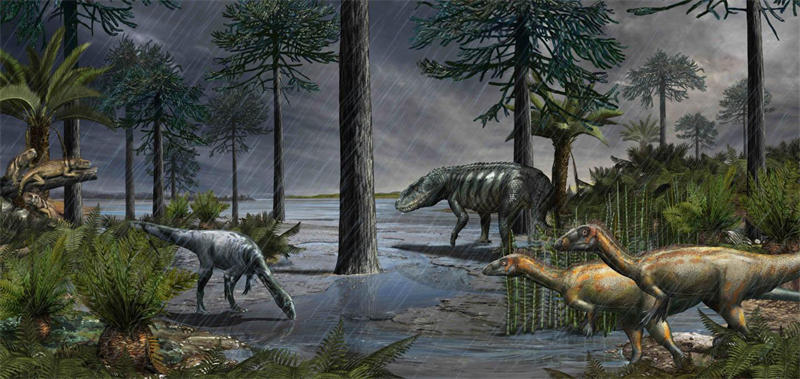卡尼期洪积事件的地球是一个温暖潮湿的时代，恐龙在这个时期得到了进一步的繁盛