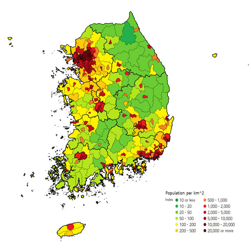 韩国人口密度地图