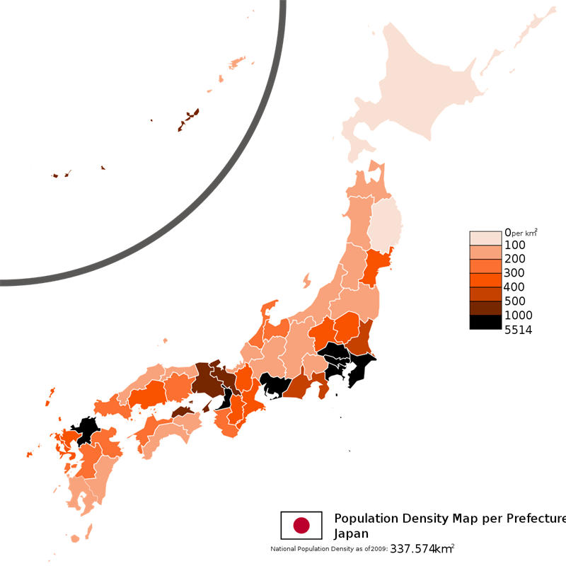 日本人口密度地图