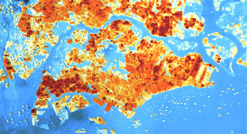 新加坡的城市热岛效应地图