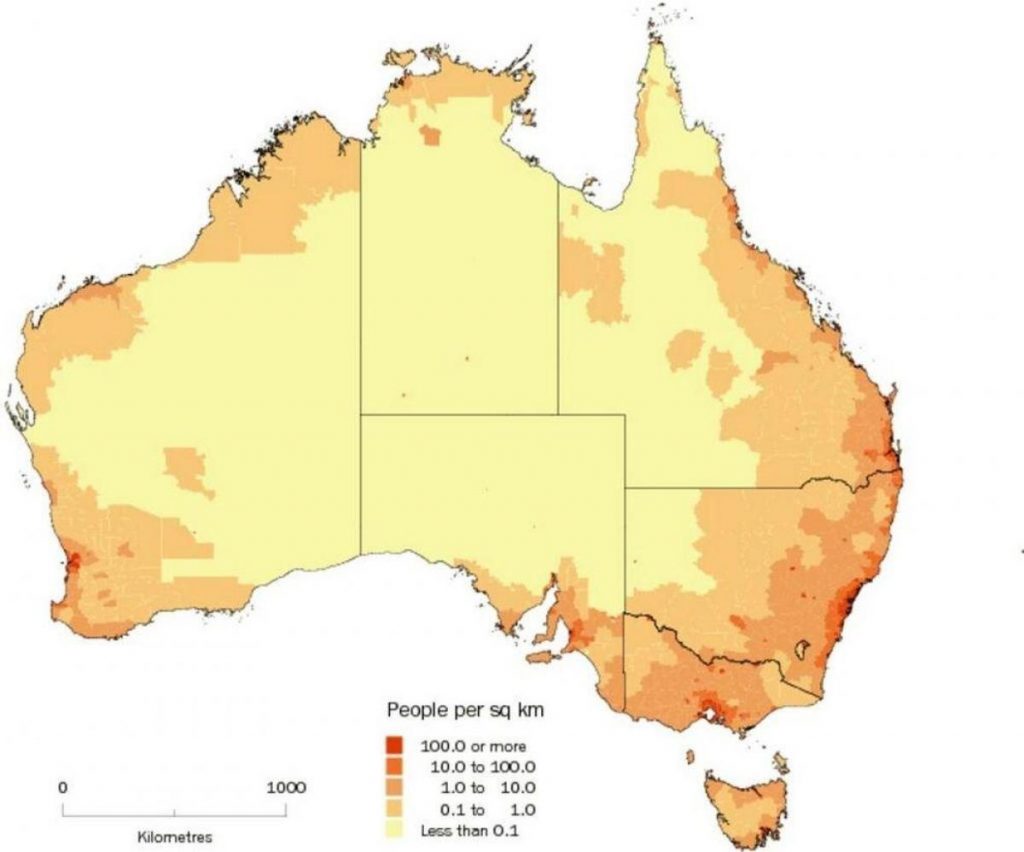 澳大利亚人口密度地图