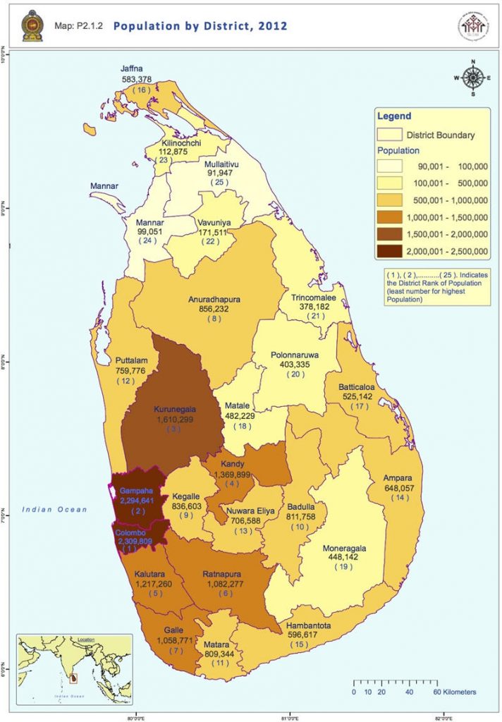 斯里兰卡人口密度地图
