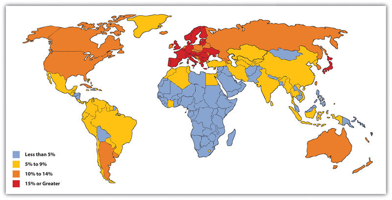 世界人口老龄化地图