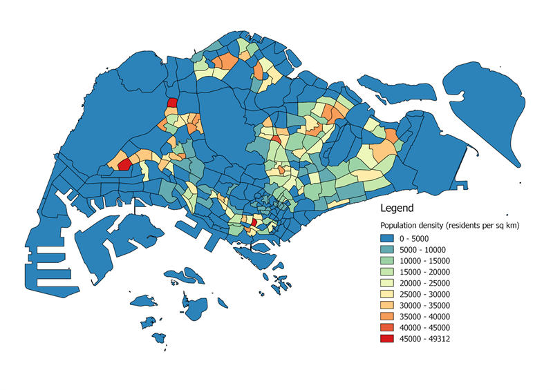 新加坡人口密度地图