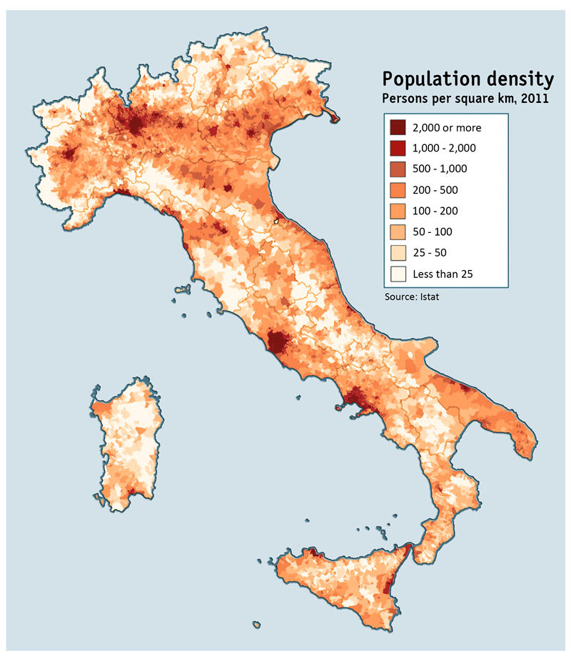 意大利人口密度地图
