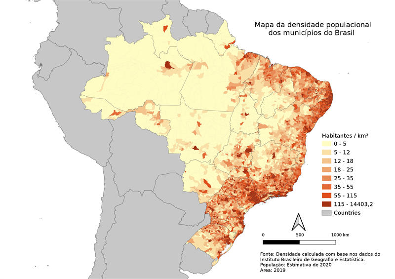 巴西人口密度分布地图