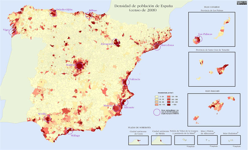 西班牙人口密度地图