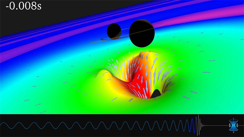 GW150914引力波事件中两个黑洞合并示意图