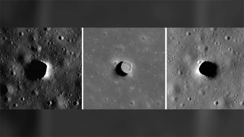 美国宇航局的月球勘测轨道器相机拍摄的具有不同照明的 Tranquillitatis 坑的图像（图片来源：NASA/GSFC/亚利桑那州立大学）