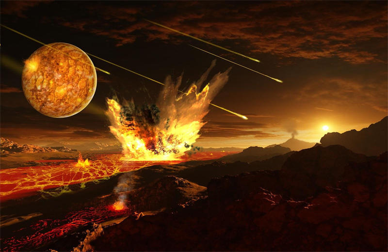 后期重轰炸期的地球也遭受了大量陨石的撞击，但是因为地球地质活动比较活跃，现在这些撞击坑都消失了