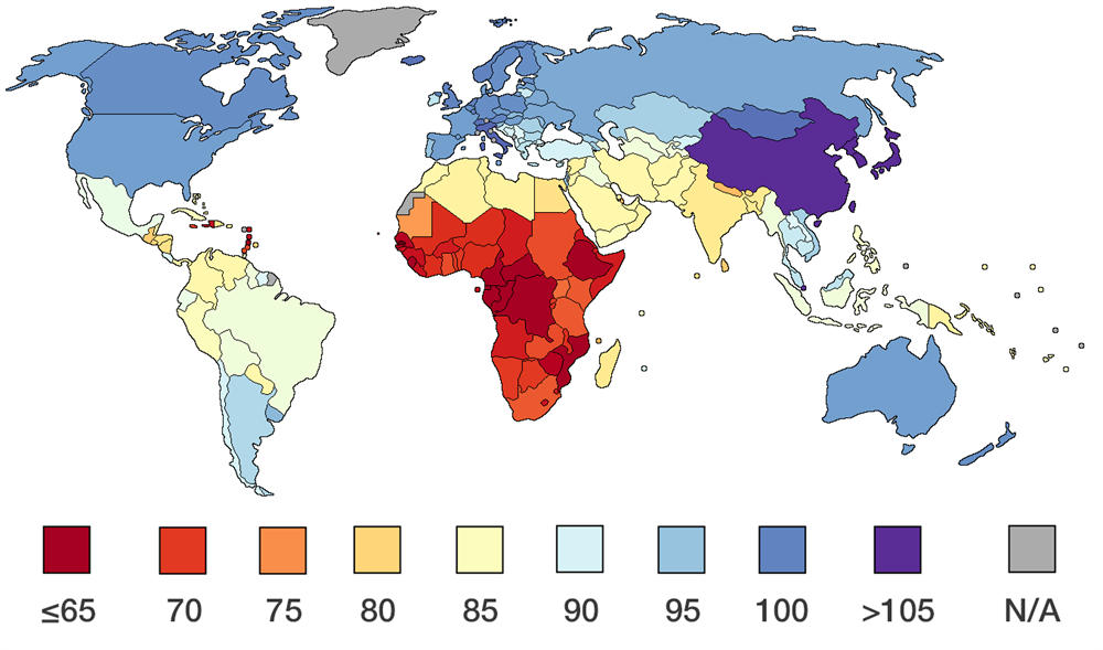 2022年世界各国/地域人口平均智商排行榜（199个国度/地域数据）