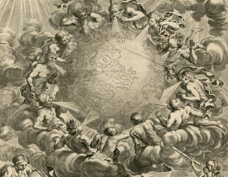 1665年耶稣会学者阿塔纳斯·珂雪为他的著作《地下世界》绘制的封面上的地球