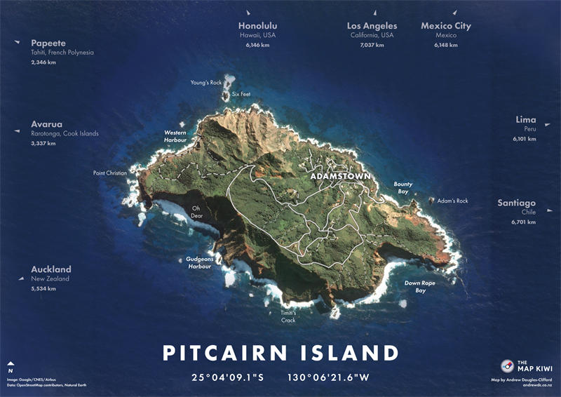 皮特凯恩岛的卫星地图