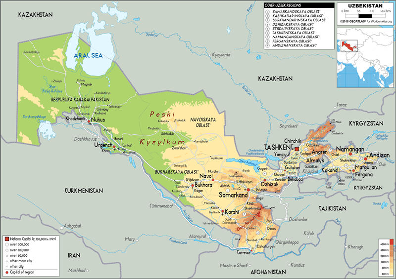 乌兹别克斯坦地形图地图