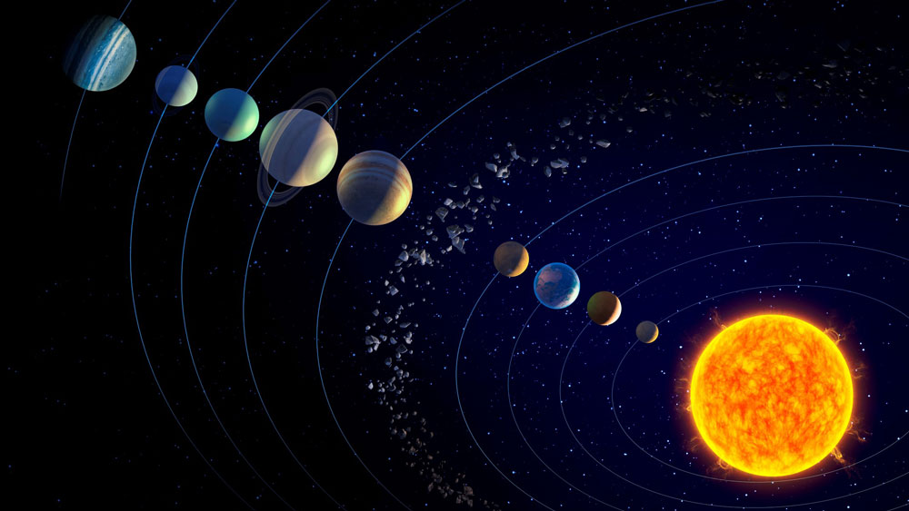 太阳系主要天体示意图