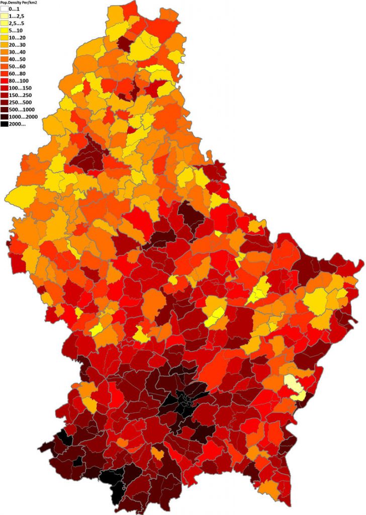 卢森堡人口密度地图