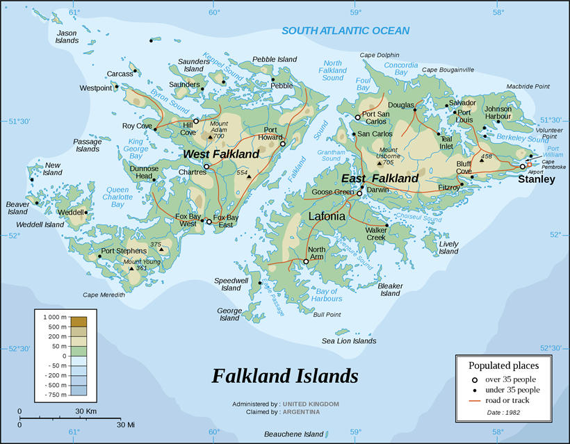 马尔维纳斯群岛（福克兰群岛）地图