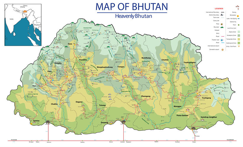 不丹地形图地图