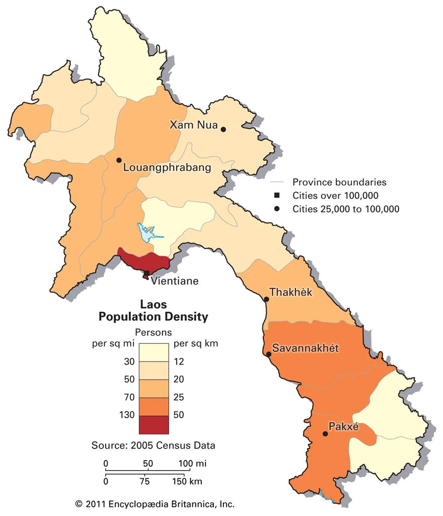 老挝人口密度地图
