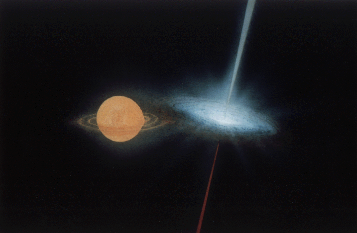 SS443是人类发现的第一个微类星体，是由一个低质量黑洞和一颗11倍太阳质量的恒星组成，黑洞正在不断的吞噬伴星上的物质