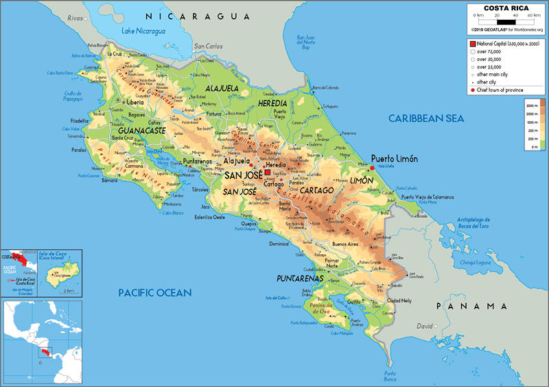 哥斯达黎加地形地图