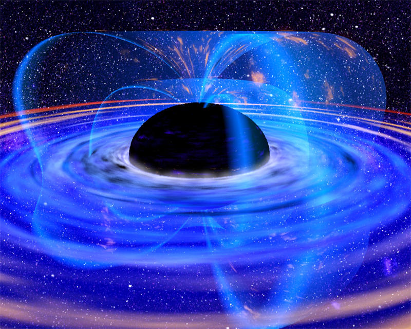 黑洞本身并无可观测的磁场，但是它周围的吸积盘会产生相当于地球磁场几十倍的磁场，比中子星弱很多