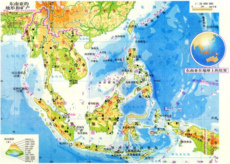 东南亚地形地图