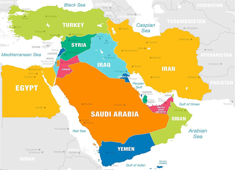 中东地区地图图片