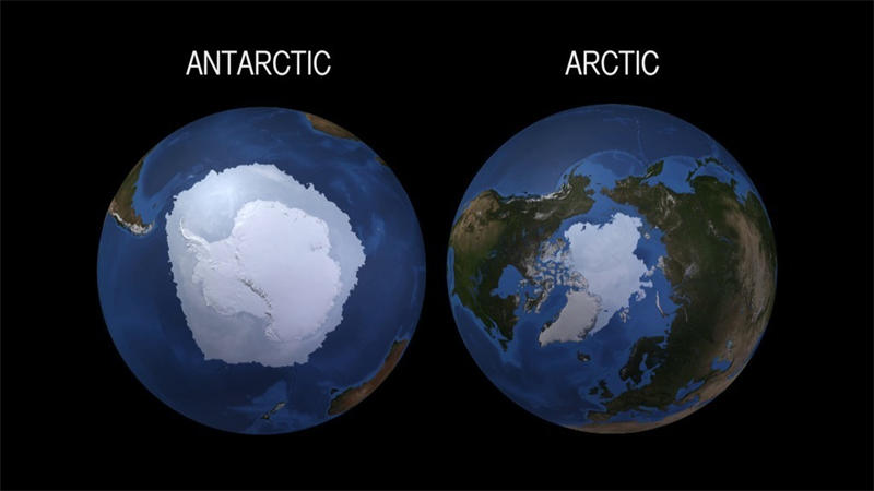 南极洲大陆和北冰洋对比