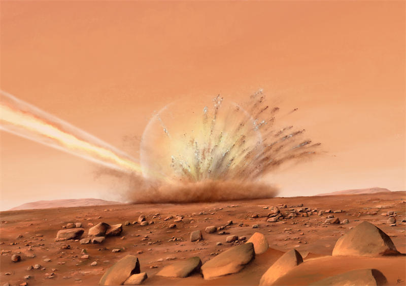 小行星撞击火星可以将大量的火星物质抛射到太空中，其中一些就可能会落到地球上
