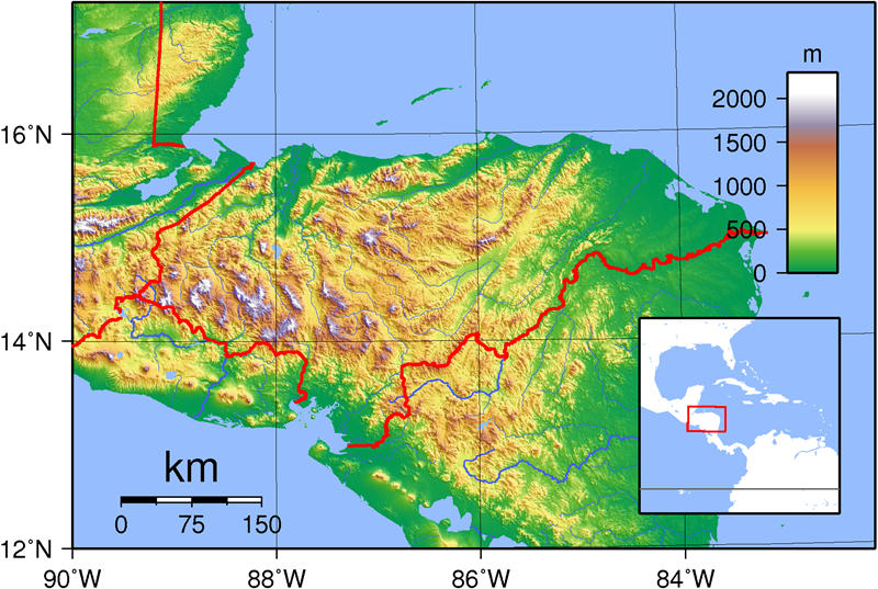 洪都拉斯地形地图
