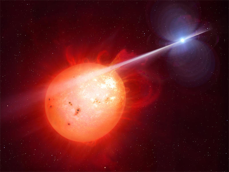 仙女座Z型星中的白矮星会周期性的吸收到来自红巨星的物质，从而导致亮度发生变化