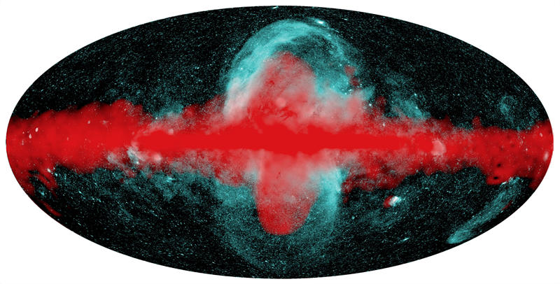 费米气泡中蕴含着巨量的能量，在伽马射线下非常明亮