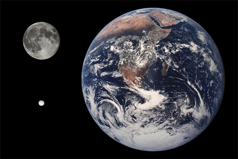 土卫二和地球、月球的大小对比