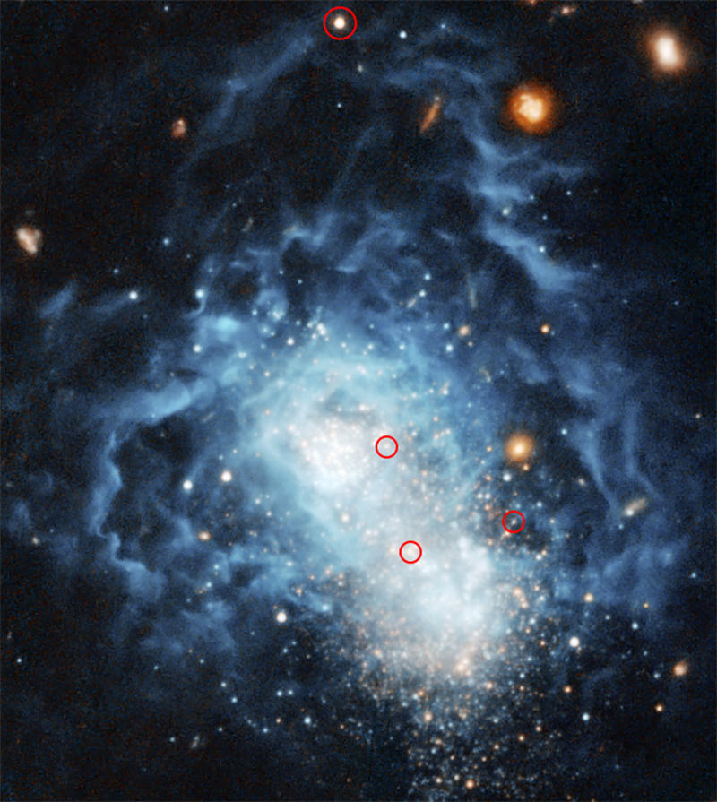 I Zwicky 18属于蓝色星爆星系，这说明其内部正在以极高的速率诞生新的恒星，但是科学家也发现了一些较为古老的恒星，只是数量极为稀少